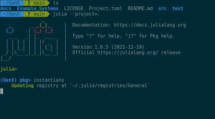 Creating the Julia environment and installing dependencies: Steps 2-4